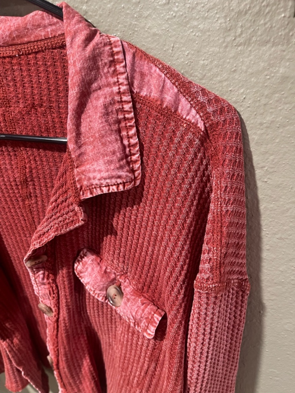 Textured Waffle-Knit Button Jacket - Dusty Rose 100% Cotton - Picture 3 of 6